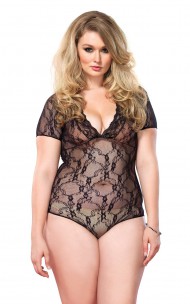 Leg Avenue - 81327Q Floral Lace Teddy with Cap Sleeves