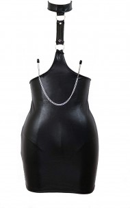 Dreamgirl - 11054 Leather Fetish Open-Cup Harness Chemise